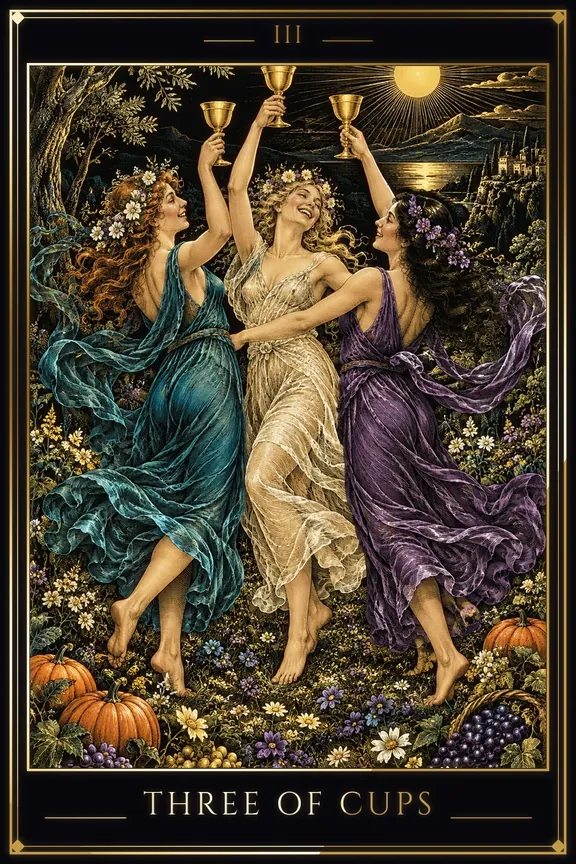 Three of Cups tarot card — Minor Arcana