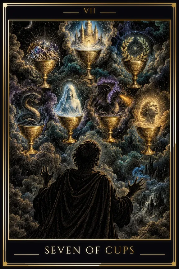 Seven of Cups tarot card — Minor Arcana