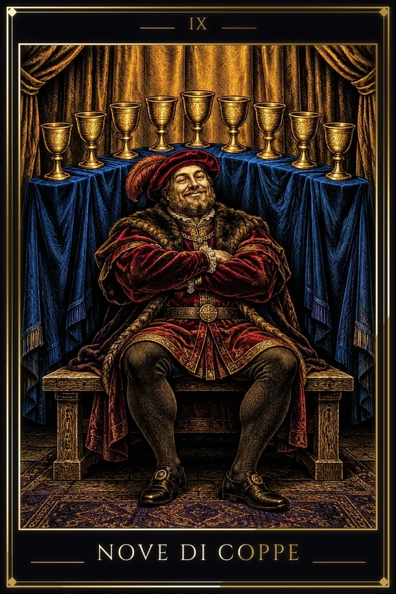 Nove di Coppe tarot card — Minor Arcana