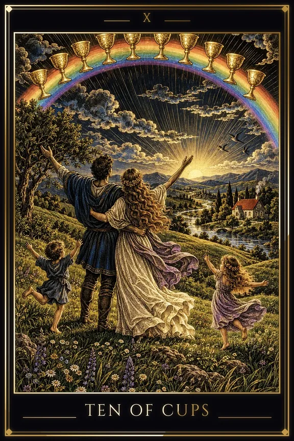 Ten of Cups tarot card — Minor Arcana