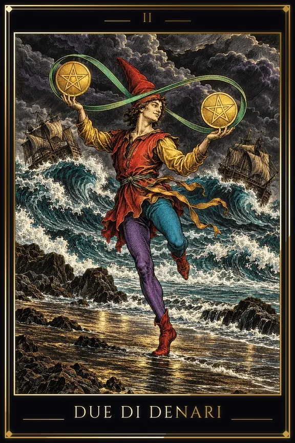 Due di Denari tarot card — Minor Arcana