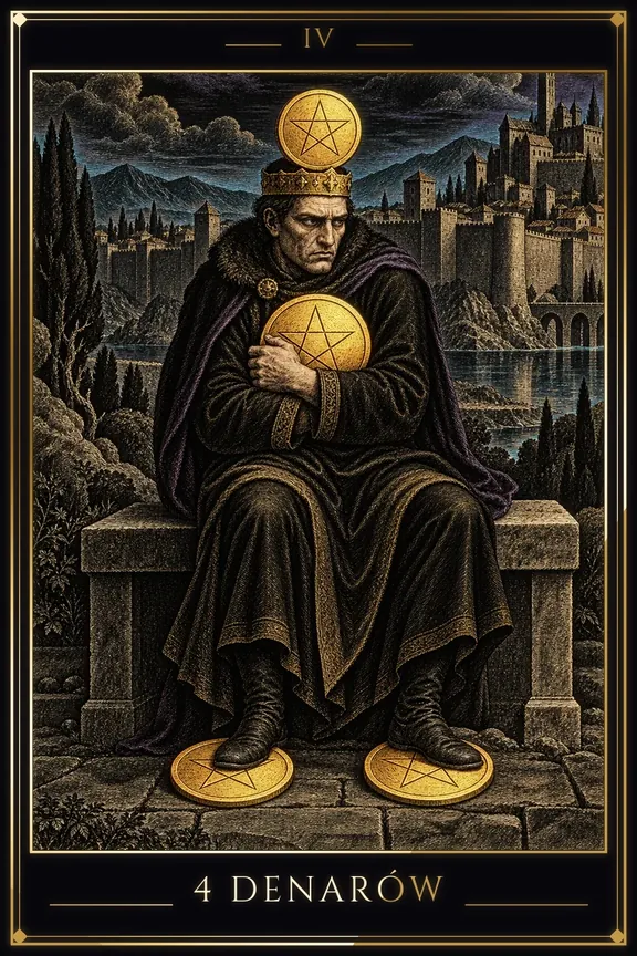 4 Denarów tarot card — Minor Arcana