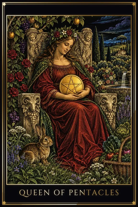 Queen of Pentacles tarot card — Minor Arcana