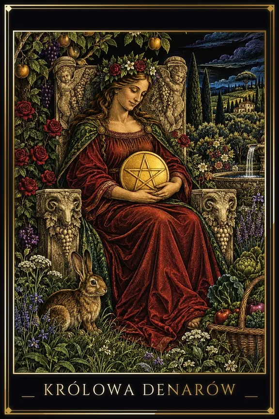 Królowa Denarów tarot card — Minor Arcana
