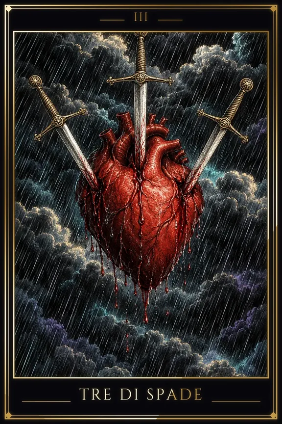 Tre di Spade tarot card — Minor Arcana