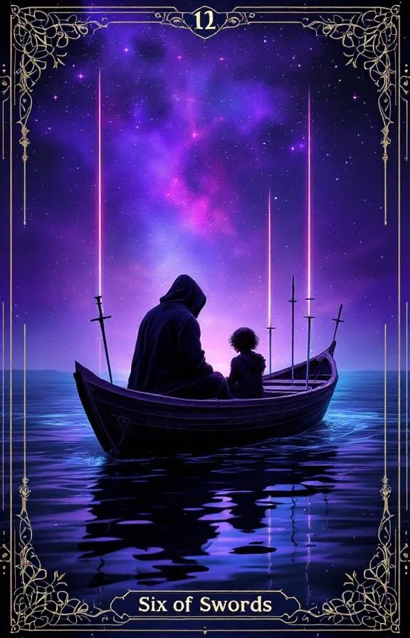 Six d'Épées tarot card — Minor Arcana