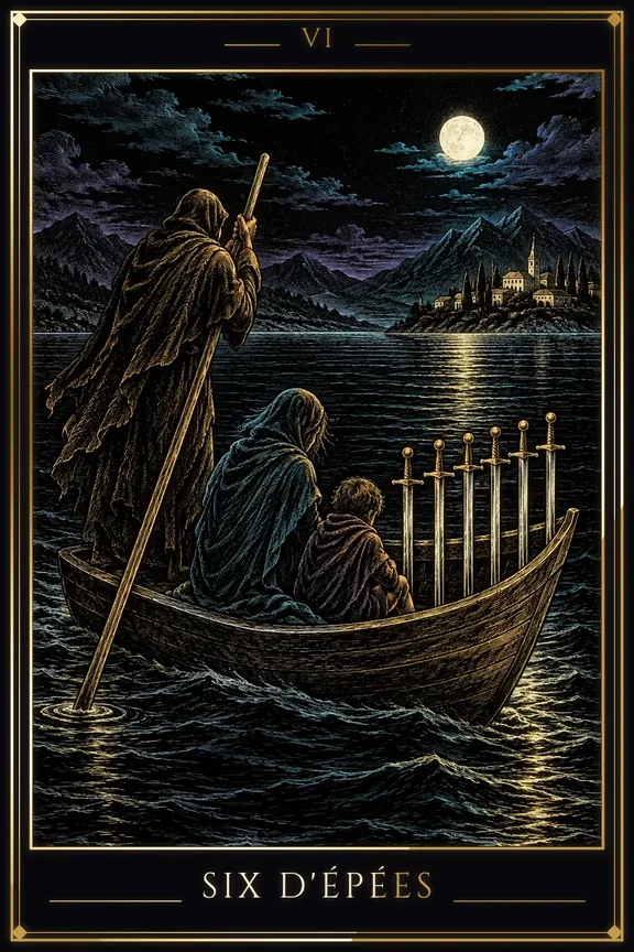 Six d'Épées tarot card — Minor Arcana
