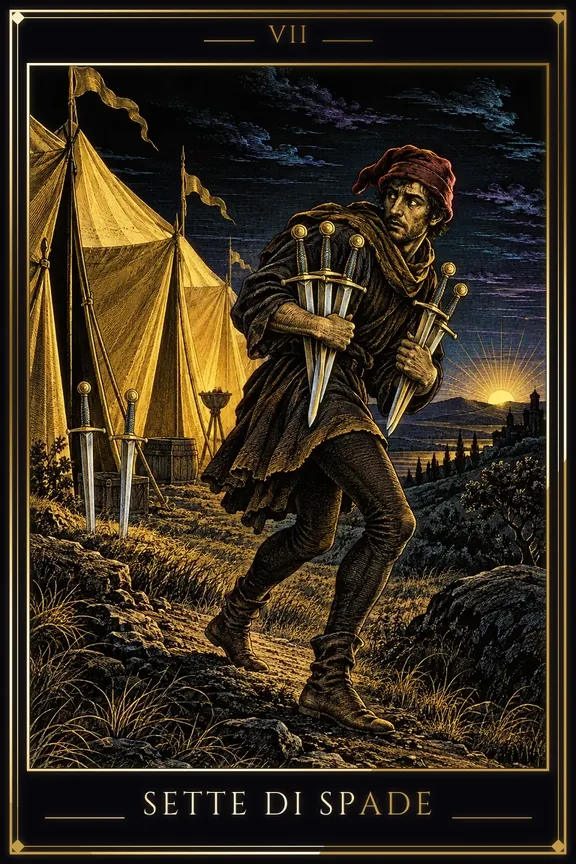 Sette di Spade tarot card — Minor Arcana