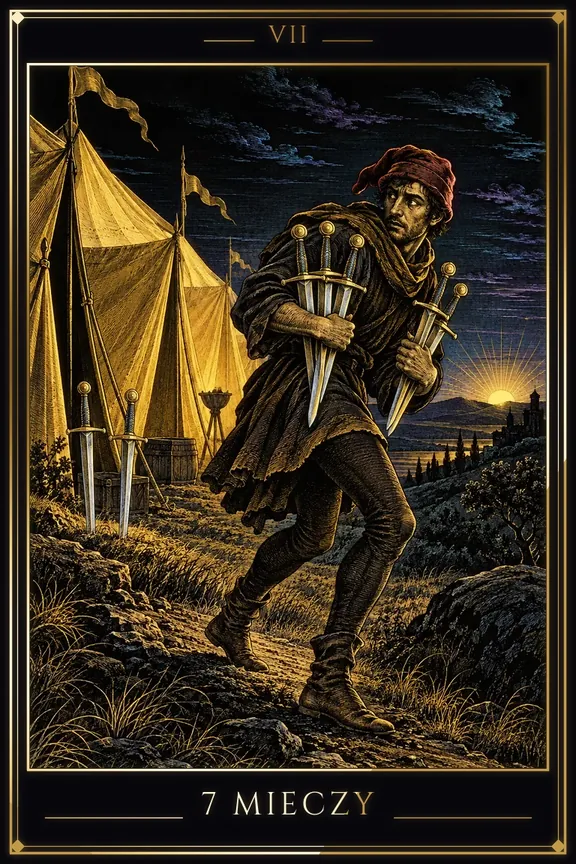 7 Mieczy tarot card — Minor Arcana