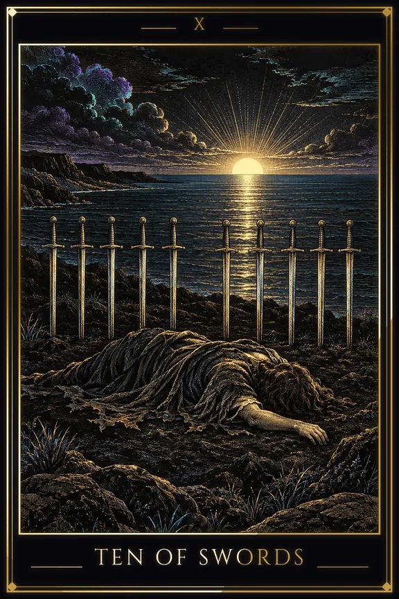 Ten of Swords tarot card — Minor Arcana