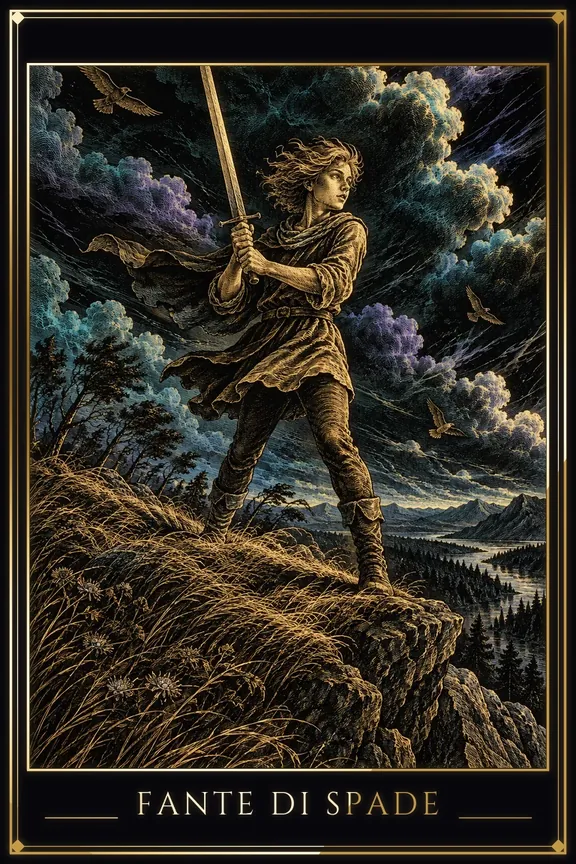 Fante di Spade tarot card — Minor Arcana