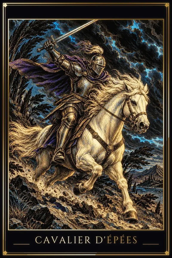 Cavalier d'Épées tarot card — Minor Arcana