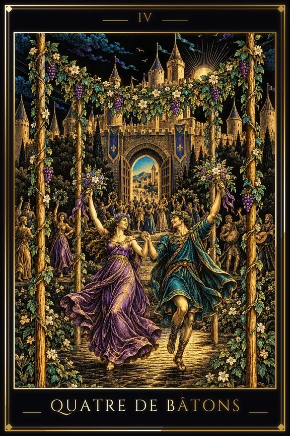 Quatre de Bâtons tarot card — Minor Arcana