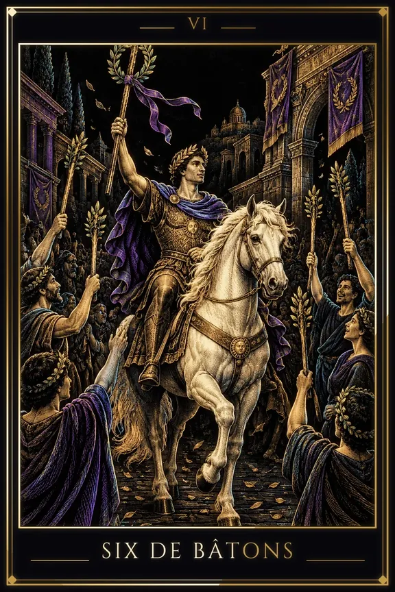 Six de Bâtons tarot card — Minor Arcana