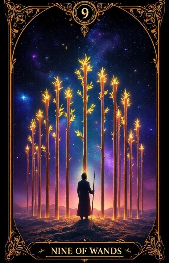 Neun der Stäbe tarot card