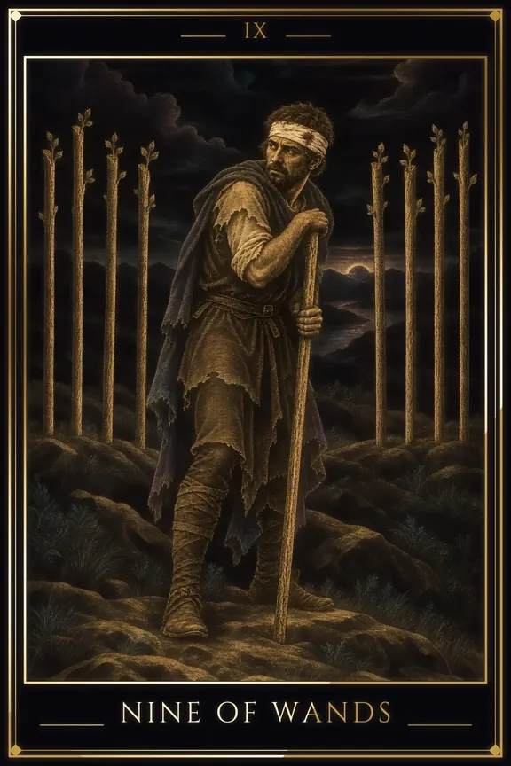 Nine of Wands tarot card — Minor Arcana