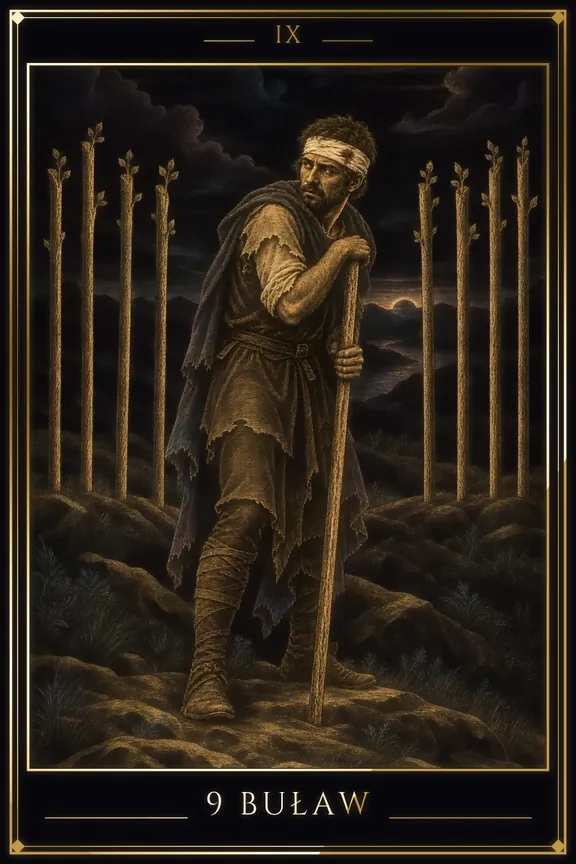 9 Buław tarot card — Minor Arcana