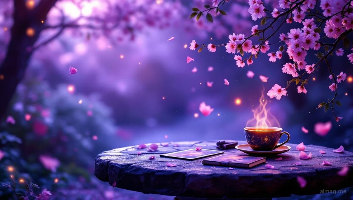 Tarot cards arranged on a stone surface with early spring blossoms and soft morning light, evoking the transition from winter stillness to April renewal