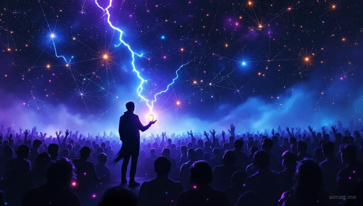 Karty tarota ułożone na oszronionym szklanym stole z rozproszonymi fragmentami płytek drukowanych i jednym suszonym kwiatem, zimne niebieskie światło tworzące atmosferę zdystansowanej innowacji sezonu Wodnika