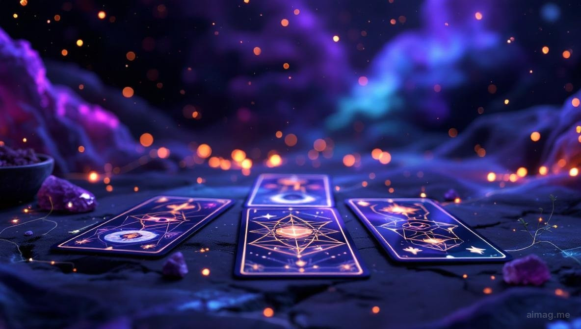 Tarot cards arranged on a dark surface with soft golden light gradually brightening from left to right, suggesting a healing journey from darkness toward warmth and recovery