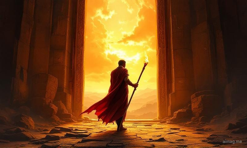 The Aries psychological profile — a ram silhouette against a fiery sky with tarot cards arranged in a circle below, symbolizing the cycle of initiative and action