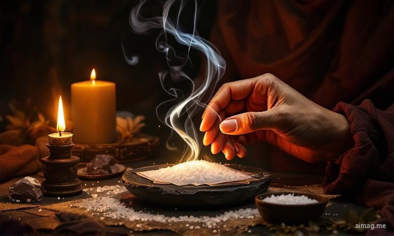 A pair of hands gently fanning tarot cards across a dark cloth surface with a thin wisp of sage smoke rising in the background