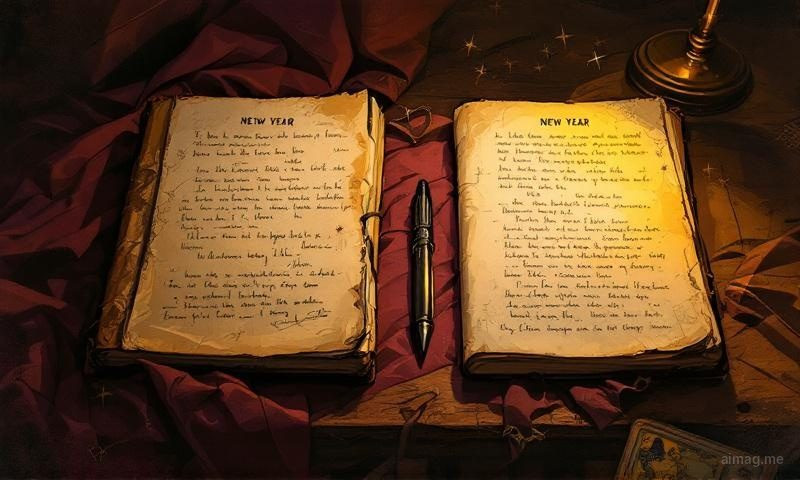 After the reading — a journal with a single word written at the top of a blank page, a tarot card beside it, candle burning low