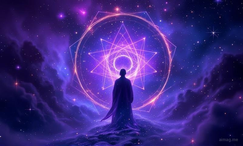 A crumbling stone archway with new green growth emerging through the cracks, lit from behind by warm dawn light