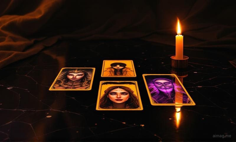 Rozkład tarota ułożony pionowo jak odbicie w ciemnej wodzie, ze środkową kartą na linii wody między świadomością a nieświadomością