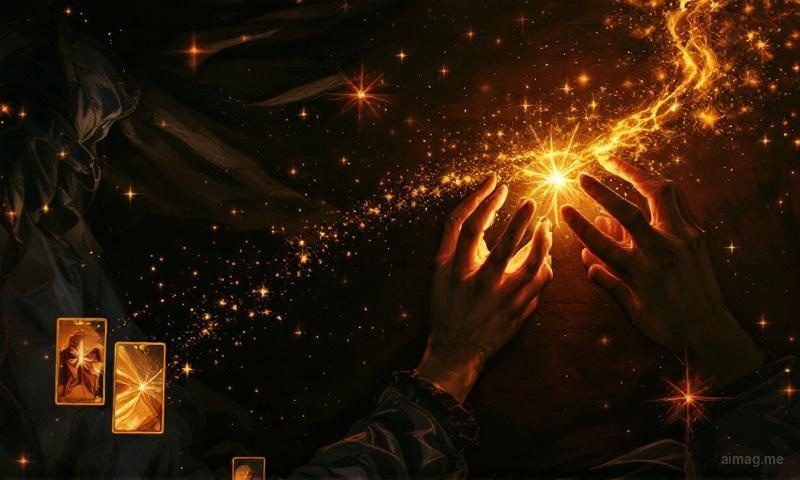 The Wishing Star Spread — three cards arranged in a diagonal like a shooting star trail against a dark background with the final card glowing brightest