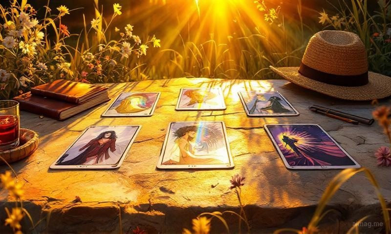 The Radiance Spread — five cards arranged in a sun-ray pattern with warm golden summer light