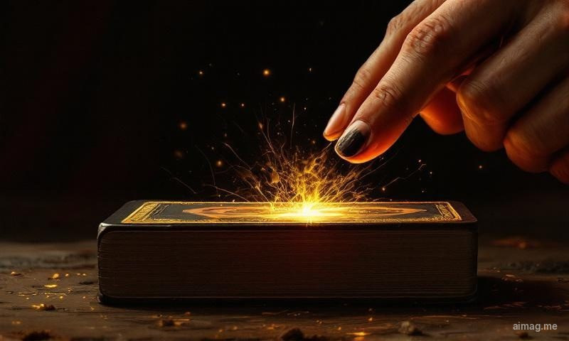 Para dłoni delikatnie trzymających pojedynczą kartę tarota, widok z góry, na minimalistycznej powierzchni w miękkim naturalnym świetle