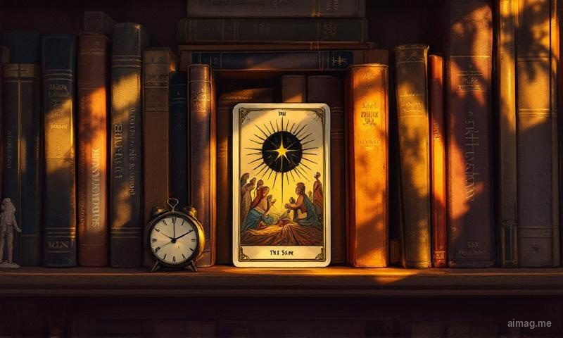 The Star tarot card tucked between psychology books on a therapist's bookshelf, visible between spines of Yalom and Rogers texts, warm afternoon light from a nearby window