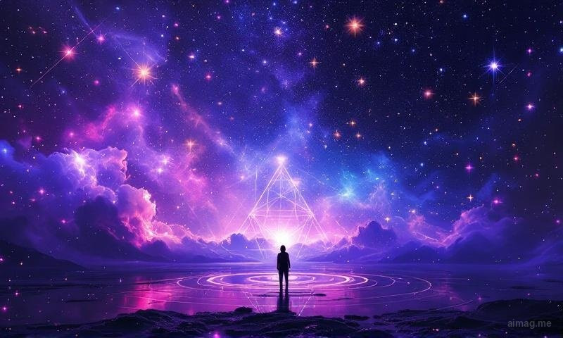 An open book with Enneagram diagrams on one page and tarot card illustrations on the other, connected by thin golden lines drawn between corresponding symbols