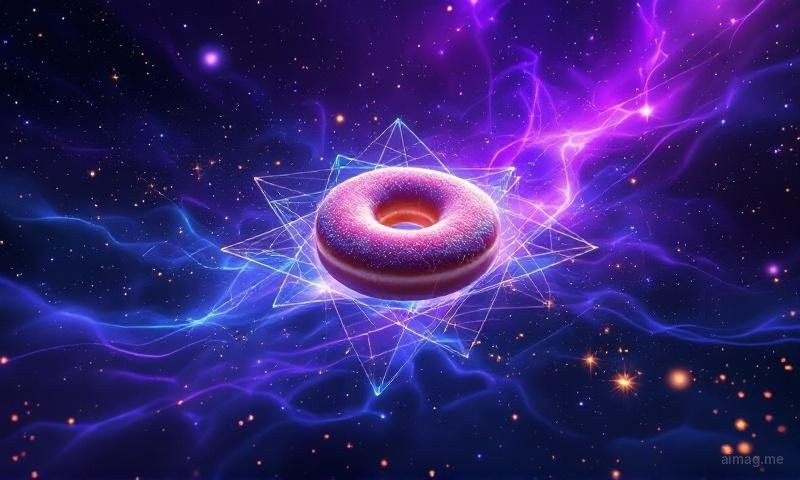 Tarot cards beside a plate of doughnuts — the Empress and Nine of Cups on a table dusted with powdered sugar, warm golden light