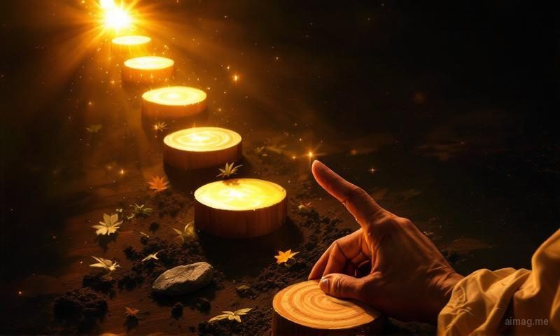 Rozkład Ścieżki Powrotu — pięć kart tarota ułożonych po wznoszeniu diagonalnym sugerującym ruch w górę