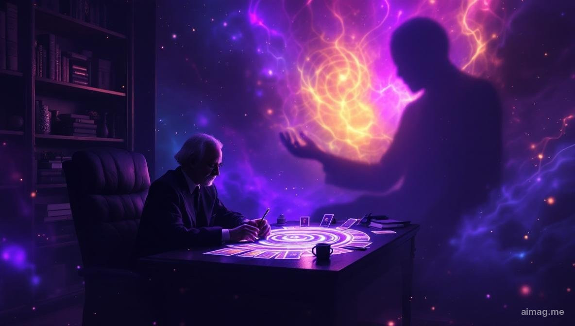 Karta tarota z nałożoną bladą sylwetką cienia, przywołująca Jungowską koncepcję archetypu Cienia