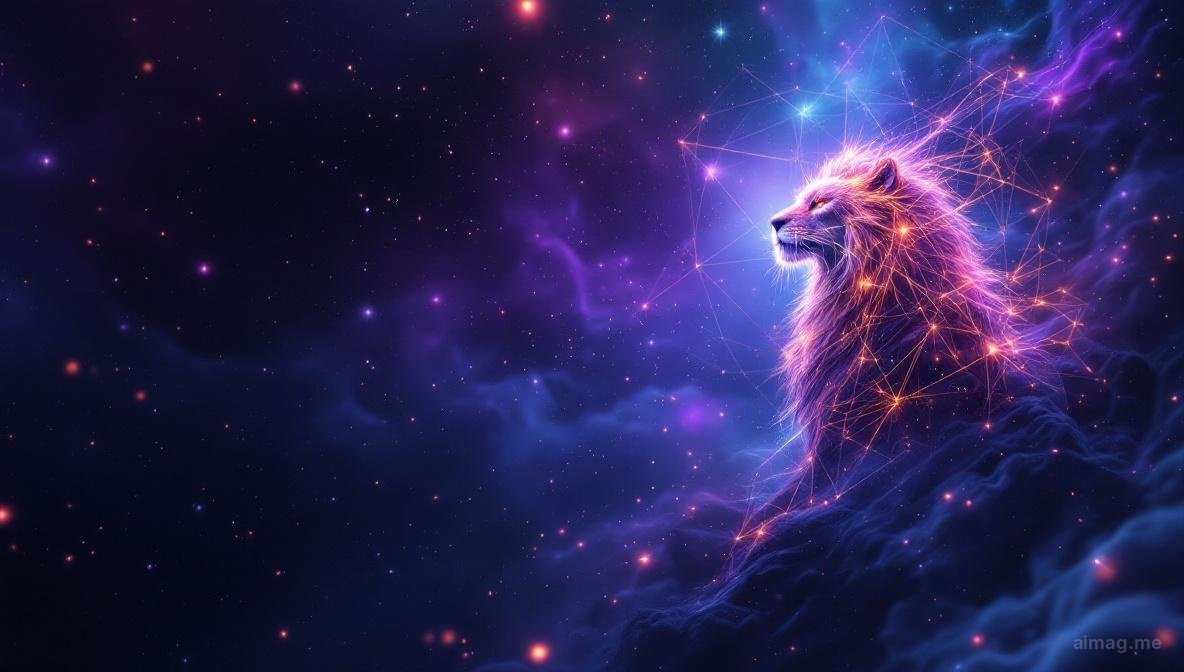 Karty tarota ułożone na ciepłej złotej powierzchni ze słonecznikami i dramatycznym popołudniowym światłem, ucieleśniające promienną, pewną siebie energię sezonu Lwa