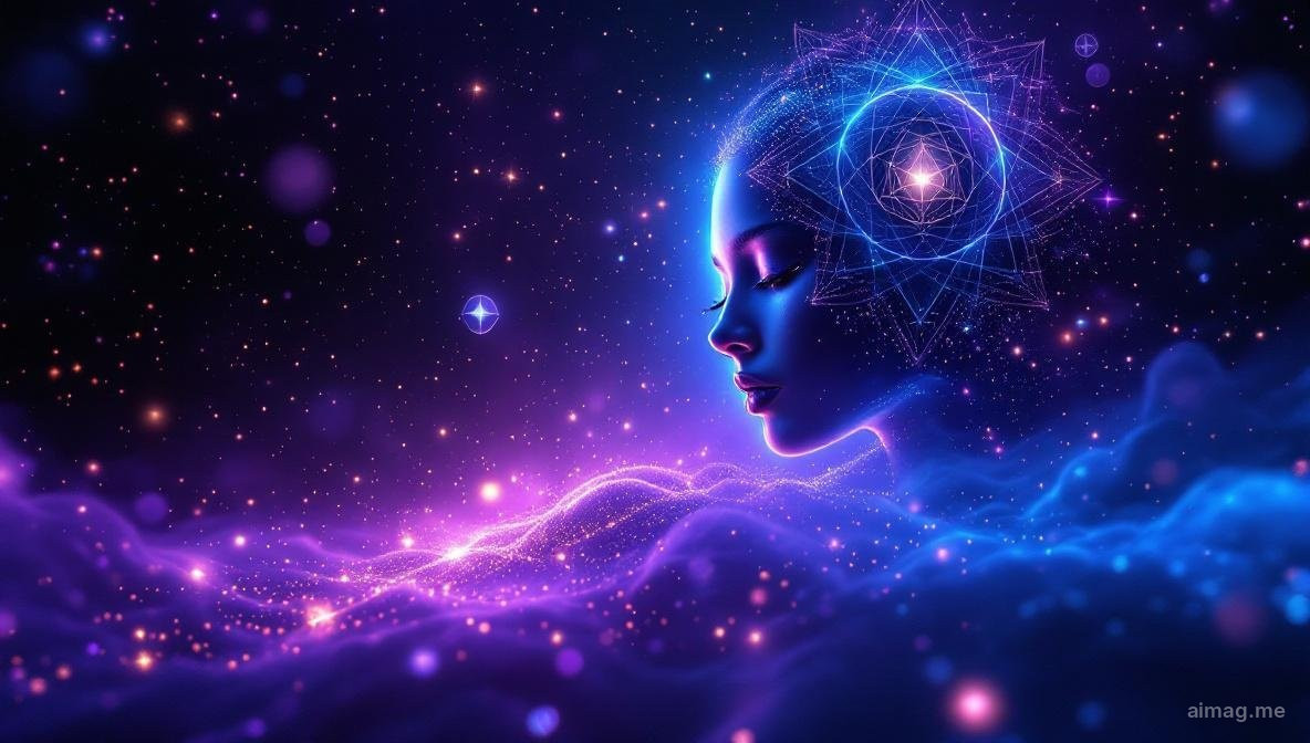 Abstrakcyjne lustro odbijające kosmiczne symbole