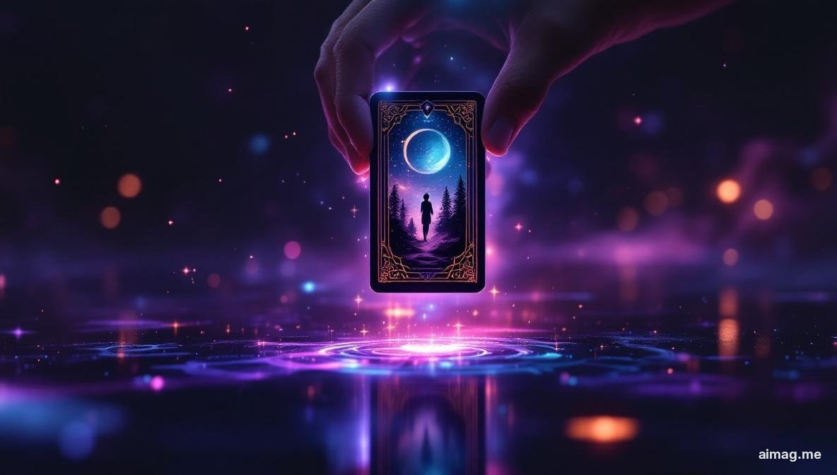 A tarot card held upside down between two fingers against a dark background, warm light catching the inverted imagery and creating a sense of shifted perspective