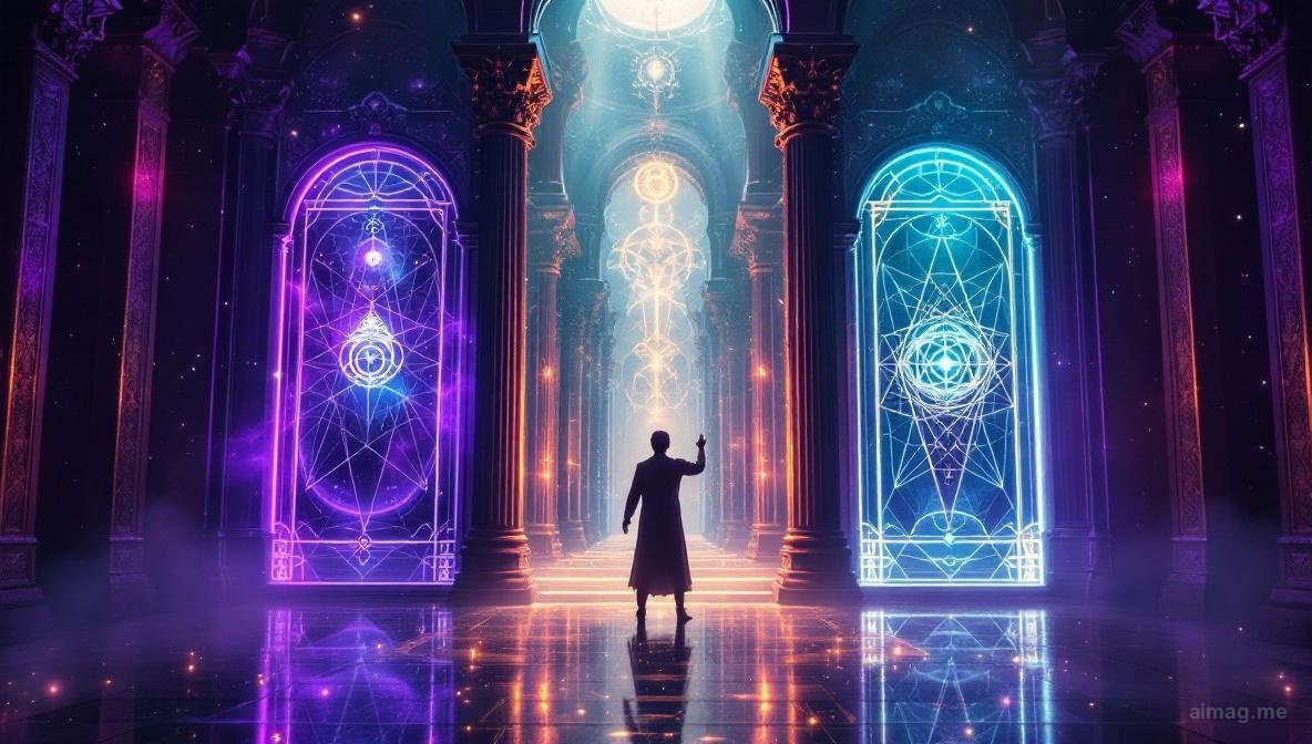 Two tarot cards placed side by side on a dark velvet surface — one in the classic Rider-Waite illustrative style and one in the abstract geometric Thoth style