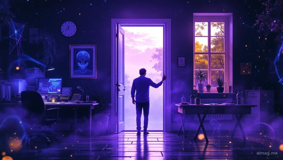 Tarot cards arranged on a desk beside a closed laptop and an open notebook, suggesting the intersection of career reflection and symbolic guidance