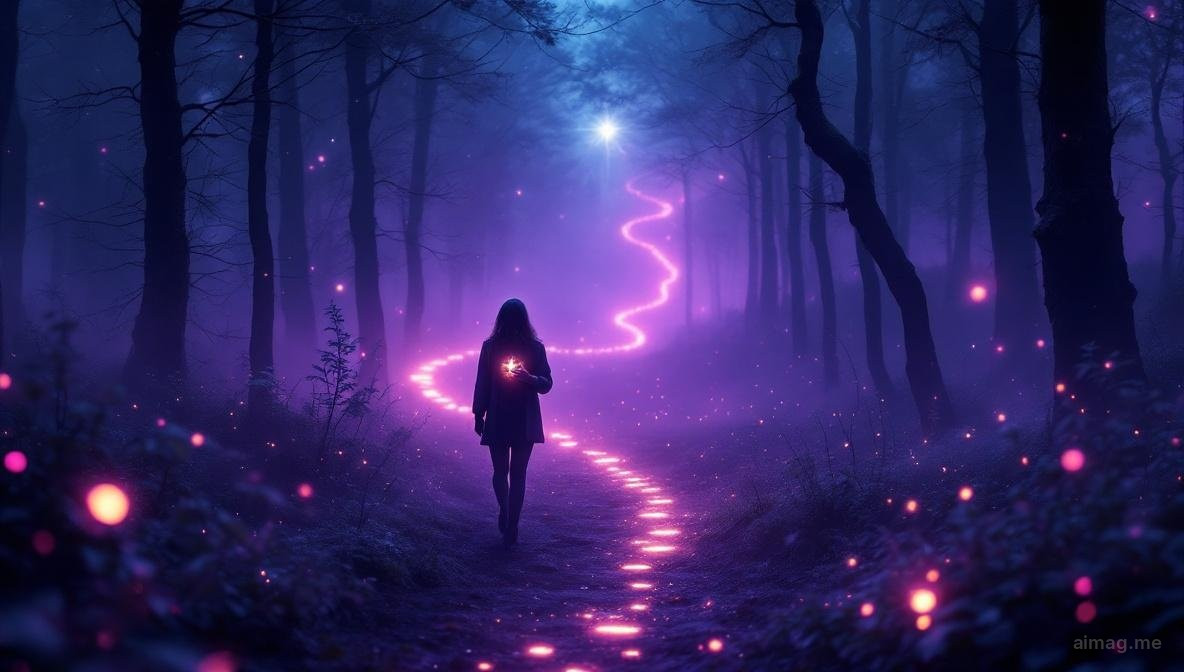 A person gazing at tarot cards spread on a table with soft light illuminating their hands, suggesting the quiet moment of inner recognition