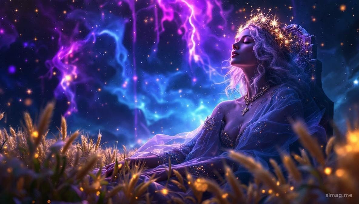 The Empress tarot card — a crowned figure seated on a lush throne surrounded by nature, wheat, and the symbol of Venus