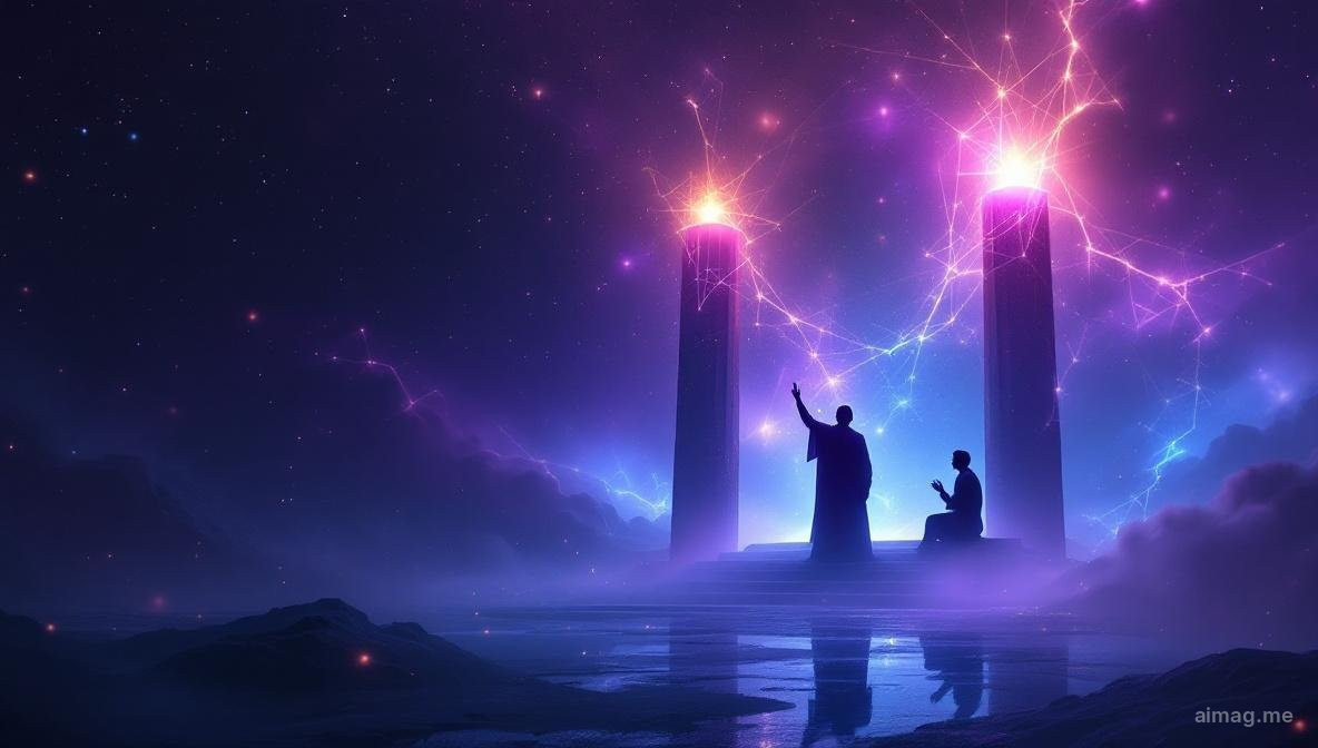 Karta tarota Hierofant — odziana w szaty postać na tronie między dwiema kolumnami, dłoń uniesiona w geście błogosławieństwa