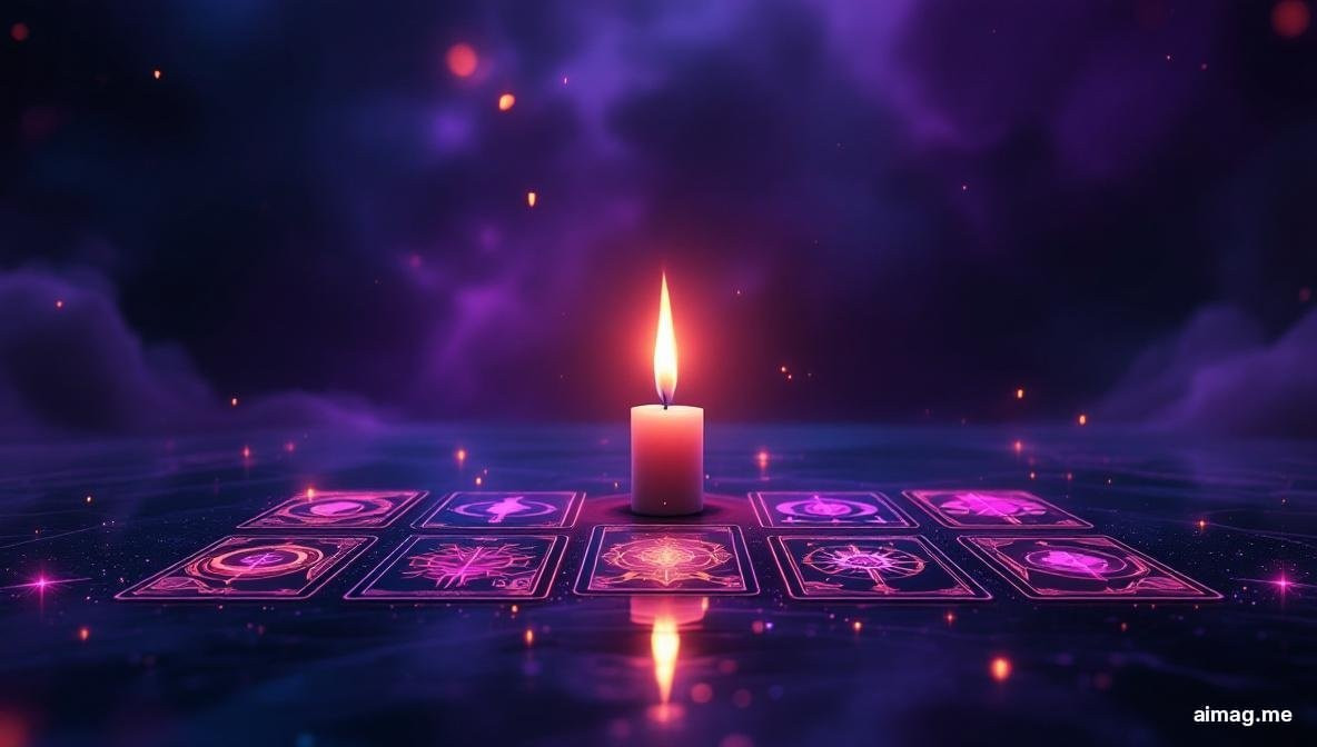 Dwie karty tarota zwrócone ku sobie ze złotym, płomiennym światłem między nimi na ciemnej powierzchni, symbolizującym intensywne duchowe połączenie bliźniaczych płomieni